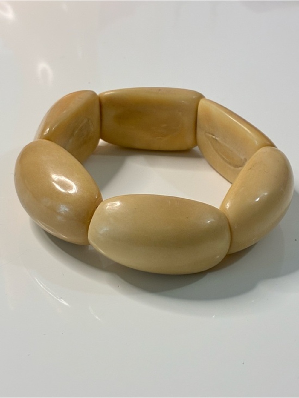 Classic Chunky Cream Bead Stretch Bracelet Earthy Minimalist Casual Festival EUC